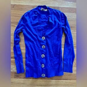 Tory Burch Royal Blue Cotton Cardigan Sweater
